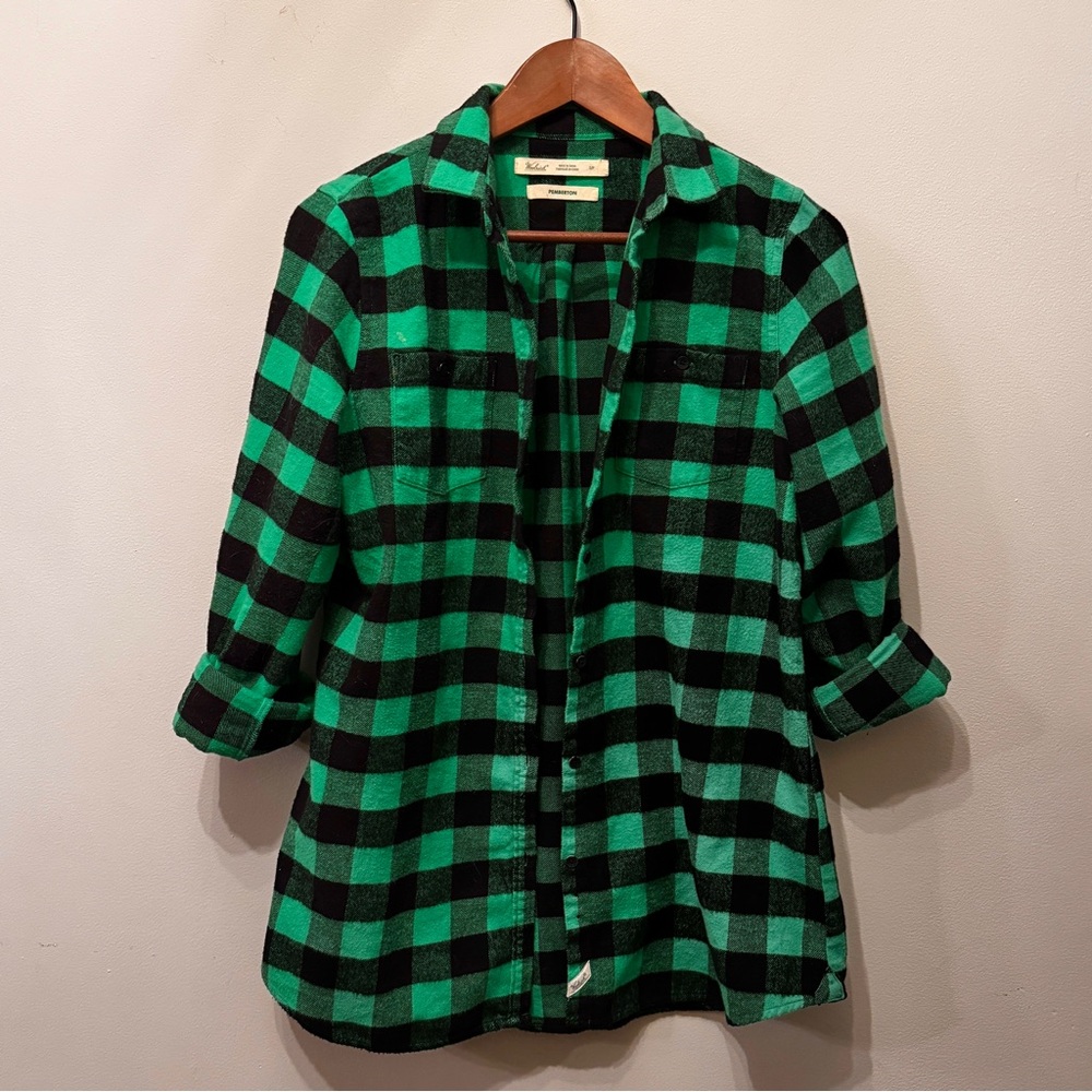 Woolrich Pemberton Gren and Black Buffalo Check Flannel Shirt